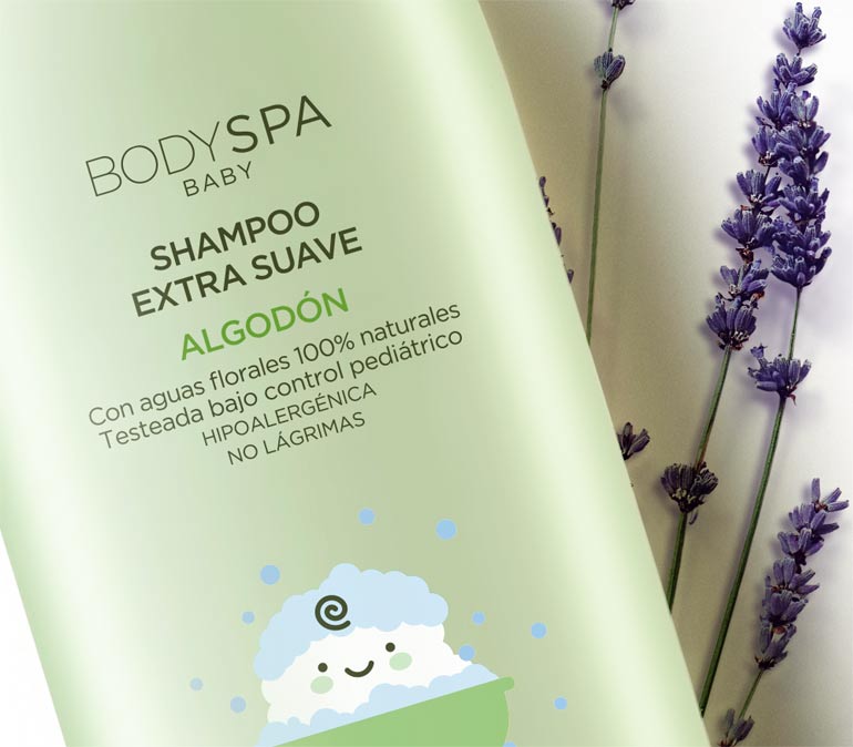 envase practico shampoo para cabello extra suave body spa baby