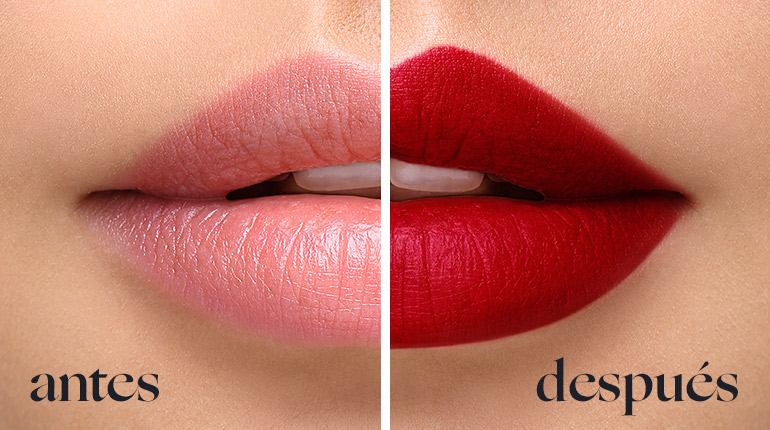Antes y despues color e hidratacion barra de labios líquido mate Hydra lip Yanbal Red Velvet